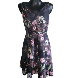 Gabby Skye Floral Print Sleeveless Brocade Fit and Flare Dress 6